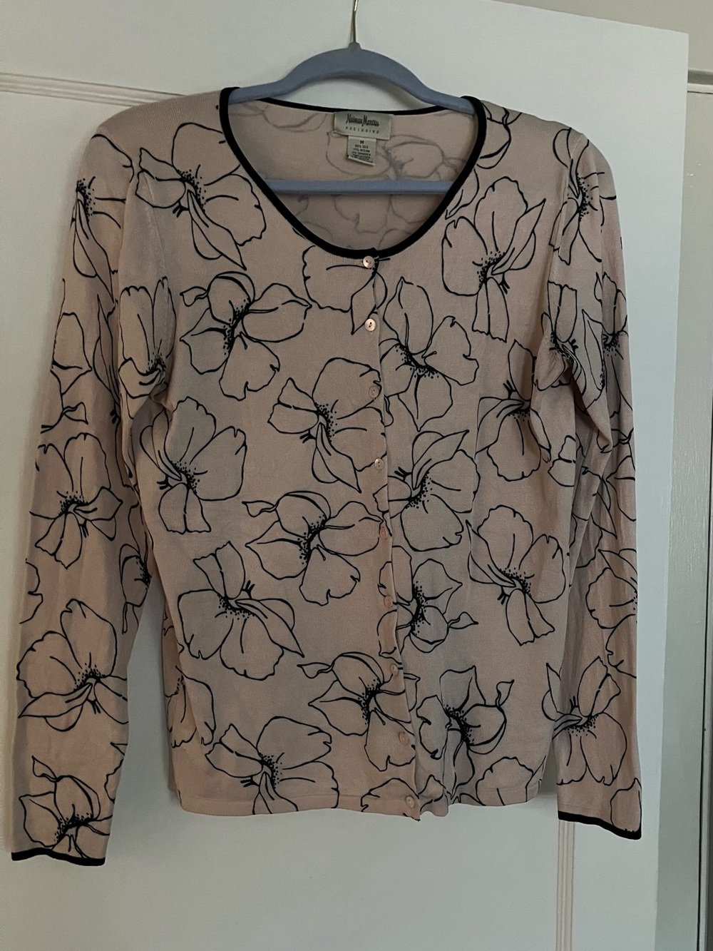 Neiman Marcus Exclusive Silk Blend Floral Cardigan Sweater M